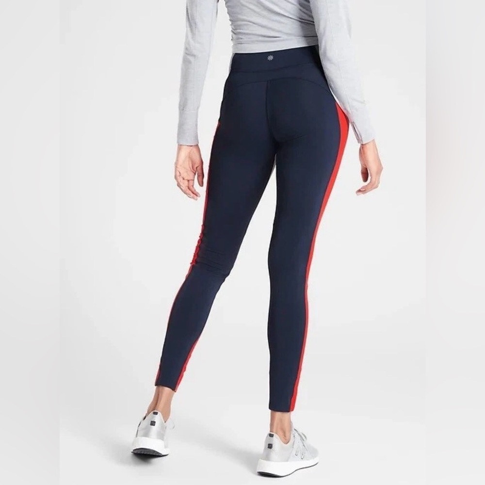 Athleta Crest Colorblock Tight Leggings |Navy Gray Orange | Size S - Picture 2 of 7